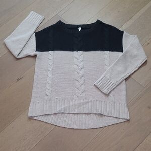 Margaret O'Leary Sweater Women's sz S Black/Cream Color Block Cable Knit